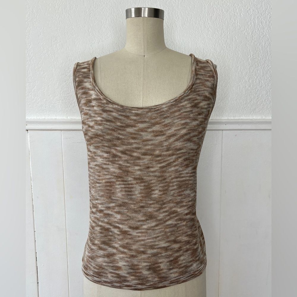 St. John tan beige neutral knit top L